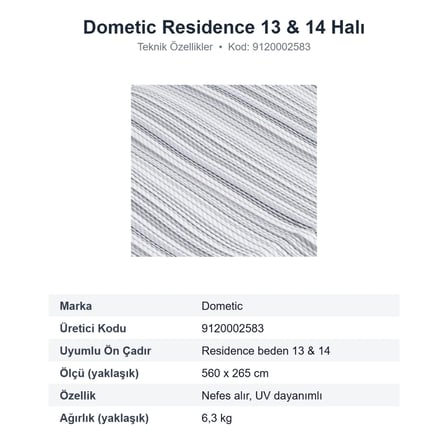 Dometic Continental Carpet Residence 13 & 14 Ön Çadır Halısı 560 x 265 cm (9120002583)
