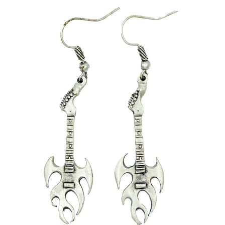 Diyez Müzik Ateş Şeklinde Gitar Tasarımlı Gümüş Renkli Küpe
