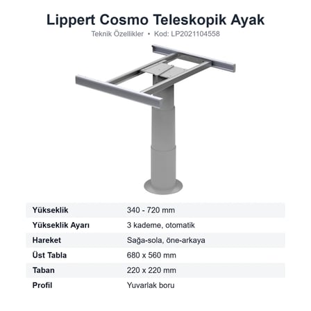 Lippert Cosmo Teleskopik Karavan Masa Ayağı 4 Yöne Kayar 340-720 mm (LP2021104558)