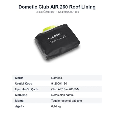 Dometic Club AIR 260 Ön Çadır Tavan Astarı Roof Lining (9120001180)