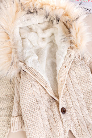 Triko Örgü Kışlık İçi Welsoft Astarlı Kapüşonlu Kız/Erkek Bebek Tulum