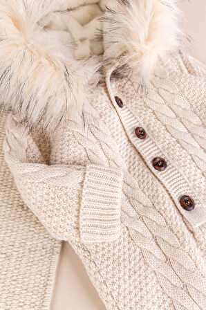 Triko Örgü Kışlık İçi Welsoft Astarlı Kapüşonlu Kız/Erkek Bebek Tulum