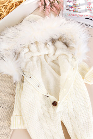 Triko Örgü Kışlık İçi Welsoft Astarlı Kapüşonlu Kız/Erkek Bebek Tulum