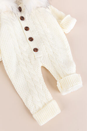 Triko Örgü Kışlık İçi Welsoft Astarlı Kapüşonlu Kız/Erkek Bebek Tulum