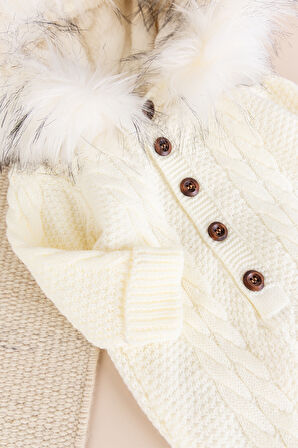 Triko Örgü Kışlık İçi Welsoft Astarlı Kapüşonlu Kız/Erkek Bebek Tulum