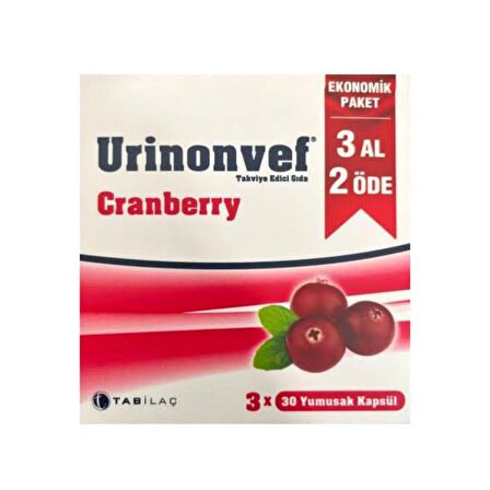 Urinonvef Cranberry 3x30 Kapsül 3 AL 2 ÖDE -SKT:04/2026