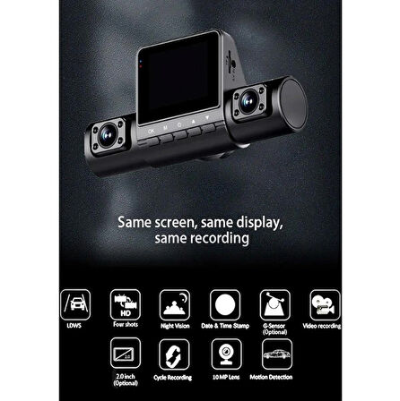 360° Tam Kapsamlı Kayıt, Yüksek Çözünürlüklü Gece Görüşlü G Sensörlü | Dört Lensli Araç Kamerası