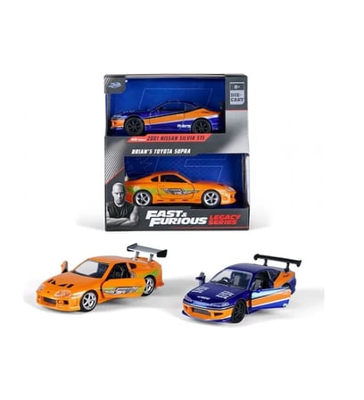 JADA 1/32 Ölçek 2'li Fast And Furious Set - 2001 Nissan Silvia S15 & Brian's Toyota Supra (Hızlı ve Öfkeli)