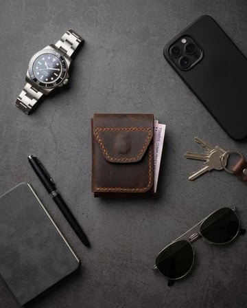 %100 Hakiki Deri Compact Erkek Cüzdan Taba Renk - Viral Tasarım 7X10 Cm Mini Minimalist Dikey Cüzdan