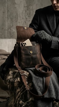 Unisex Hakiki Deri Acı Kahve Postacı Çantası Ayarlanabilir Askılı Çapraz Çanta 24x21 cm