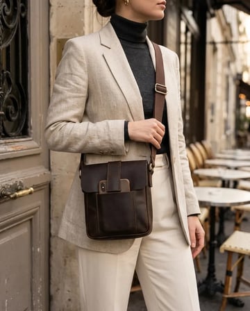 Unisex Hakiki Deri Acı Kahve Postacı Çantası Ayarlanabilir Askılı Çapraz Çanta 24x21 cm
