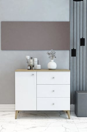 DMC Home Çok Amaçlı Dolap Safir Meşe Beyaz Kapaklı 3 Çekmeceli 100% MDF