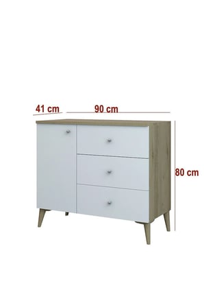 DMC Home Çok Amaçlı Dolap Safir Meşe Beyaz Kapaklı 3 Çekmeceli 100% MDF