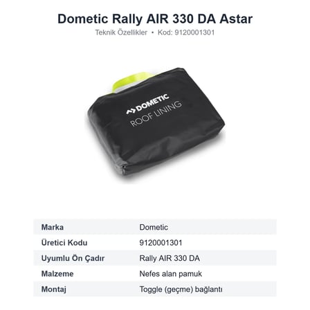 Dometic Rally AIR 330 DA Drive-Away Ön Çadır Tavan Astarı Roof Lining (9120001301)