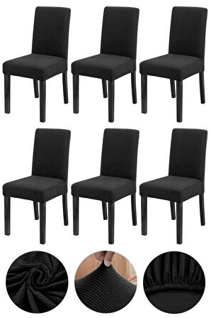 Bambu Nano Kumaş Likralı Yıkanabilir 6'lı Sandalye Kılıfı Lastikli Sandalye Örtüsü (6ADET) - SİYAH 
