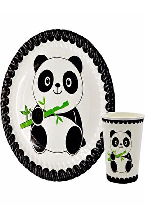Panda Baskılı Tabak Bardak Set 8 Li