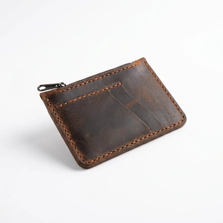 %100 Hakiki Deri Taba / Vintage / Fermuarlı Mini Cüzdan İnce El Yapımı Unisex Kartlık 12 x 9 cm