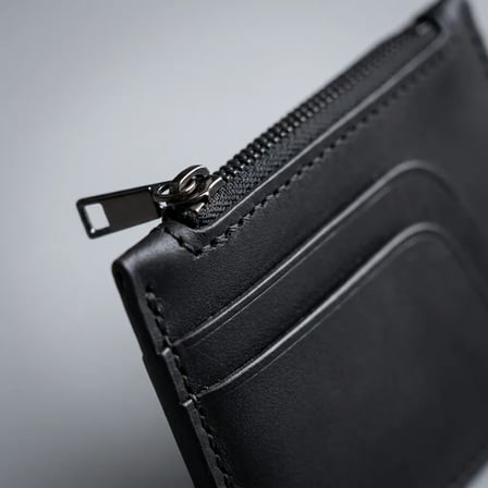 %100 Hakiki Deri Siyah / Fermuarlı Mini Cüzdan İnce El Yapımı Unisex Kartlık 12 x 9 cm