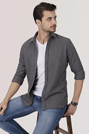 Füme Düz Oduncu Slimfit Gömlek
