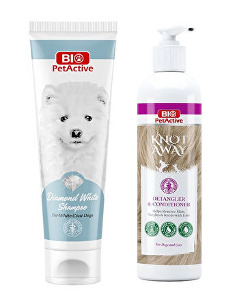 Bio PetActive Diamond Beyaz Tüylü Köpek Şampuanı 250 ML + Knot Away Kıtık Açıcı Krem 250 ML 2 Li Set