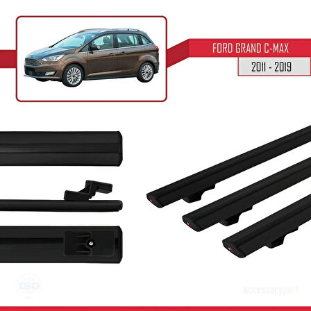 Ford Grand C-Max (C344) 2011-2019 Arası ile Uyumlu BASIC Model Ara Atkı Tavan Barı Siyah 3 Adet