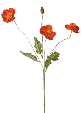 Yapay Çiçek Gelincik Çiçeği Kırmızı Renk 3 Çiçek 1 Tomurcuk 59Cm
