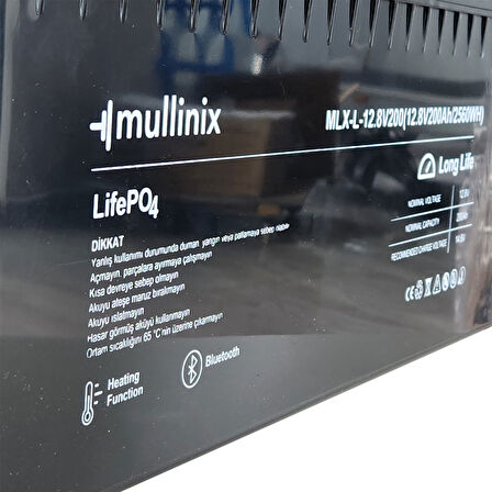 Mullinix 12V 200Ah 6000 Döngü Isıtmalı ve Bluetooth Lifepo4 Lityum Akü