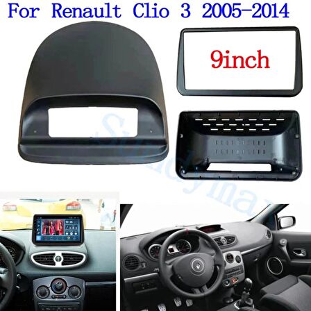 RENAULT CLİO 3-2005-2014 ARASI Uyumlu-9'' MULTİMEDYA ÇERÇEVESİ-CANBUSLI-DİREKSİYON UYUMLU TEKNİK DES