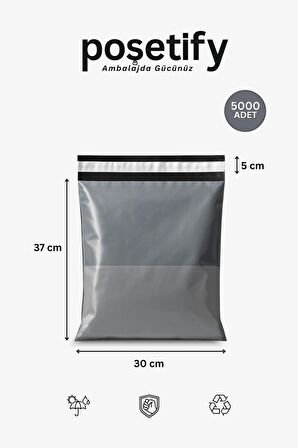 Gri Cepli Kargo Poşeti 30x37+5 cm | Yapışkan Bantlı Gönderi Zarfı | 5000’lü E-Ticaret Poşeti