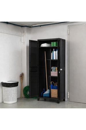Antrasit 2 Kapılı Büyük Plastik Dolap, Bahçe Dolabı, Balkon Dolabı, Plastik Dolap 66x36x170