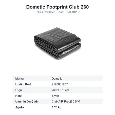 Dometic Footprint Club 260 Ön Çadır Zemin Koruma Brandası 260 x 275 cm (9120001207)