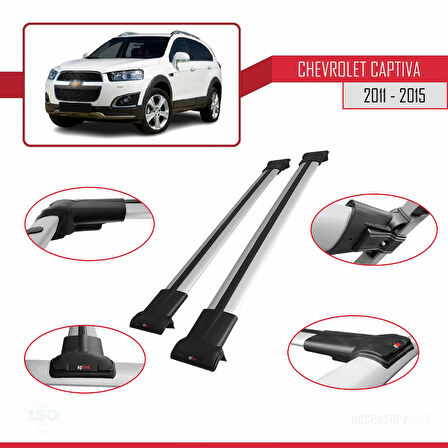 Chevrolet Captiva 2011-2015 Arası ile Uyumlu FLY Model Ara Atkı Tavan Barı Gri 2 Adet