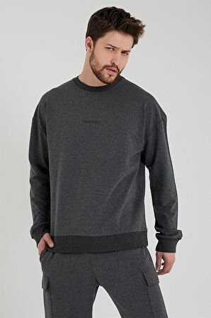 Erkek Bisiklet Yaka Oversize Sweatshirt Antrasit