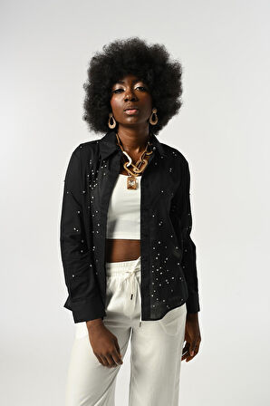 KADIN TAŞ İŞLEMELİ İNCE GÖMLEK