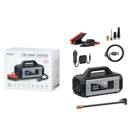 Airstorr Yesido VC13 5in1 Araç Akü Acil Durum Takviye Güç Kaynağı ve Hava Kompresörü 12V 150W 10000mAh