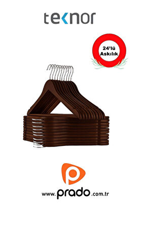 Teknor-Prado 24 Adet Ahşap Görünümlü Plastik A Kalite Siyah Stil Elbise Askısı