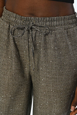 KADIN BELİ LASTİKLİ BOL PAÇA PUL İŞLEMELİ PANTOLON