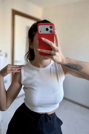 Yumuş Prdd Fitilli Crop Atlet Beyaz
