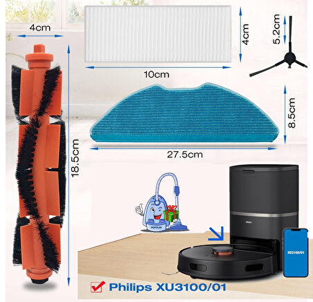 Philips Homerun Serisi 3000, XU3100/01 XU3110/02 Uyumlu Yedek Parça Seti Robot Süpürge