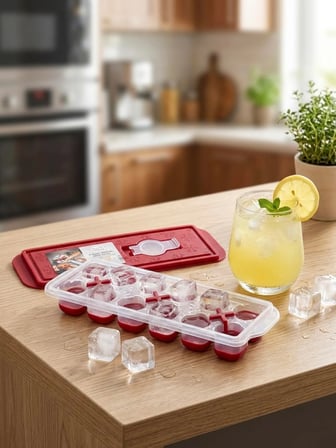 4 Adet 12 Li Kapaklı Silikon/Plastik Buz Kalıbı Seti - Çok Renkli Buz Saklama Kabı