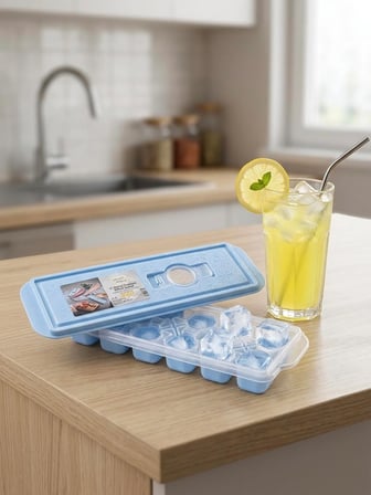 4 Adet 12 Li Kapaklı Silikon/Plastik Buz Kalıbı Seti - Çok Renkli Buz Saklama Kabı