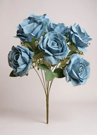 Yapay Çiçek 7li Gül Demeti 40*30cm 1.Kalite Büyükboy MAVİ AÇIK