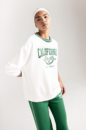 DeFactoFit Oversize Geniş Kalıp Bisiklet Yaka Baskılı Sporcu Sweatshirt D1702AX24AUER105