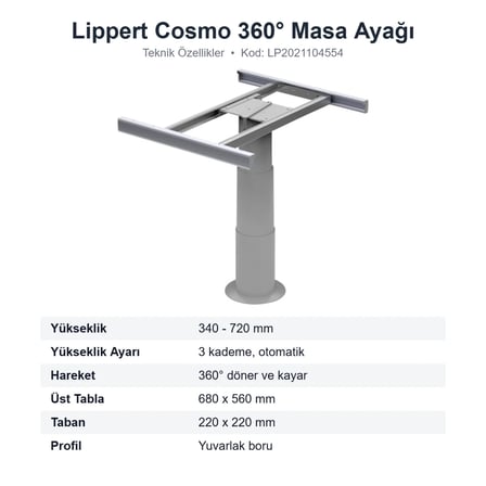 Lippert Cosmo 360° Döner Teleskopik Karavan Masa Ayağı 340-720 mm (LP2021104554)