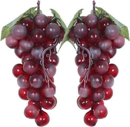 2li Set Yapay Meyve Kırmızı Üzüm Süs Dekoratif Meyve 15CM