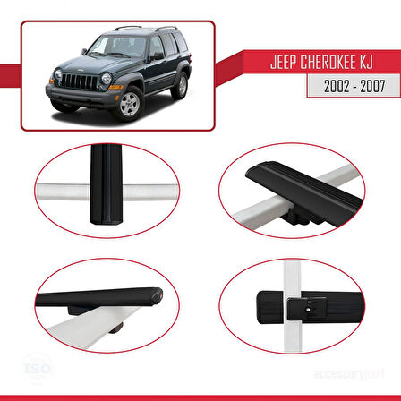 Jeep Cherokee 3 (KJ) 2002-2007 Arası ile Uyumlu BASIC Model Ara Atkı Tavan Barı Siyah 2 Adet