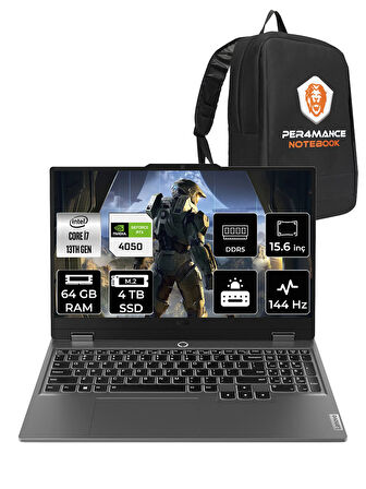 Lenovo LOQ i7 13650HX 64GB 4TB SSD RTX4050/6GB 105W 15.6" FHD 144Hz FDOS Gaming Laptop & PER4 Çanta