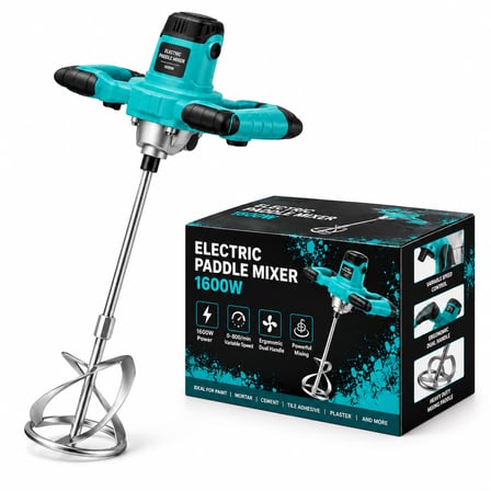 1600W Profesyonel Elektrikli Harç Boya Alçı Çimento Karıştırıcı Mikser – 0-800 Devir Ayarlı Çift Kollu