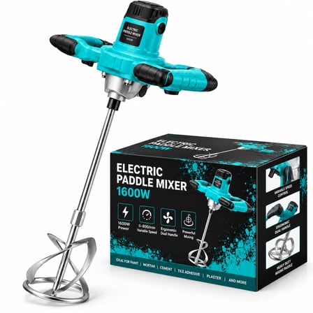1600W Profesyonel Elektrikli Harç Boya Alçı Çimento Karıştırıcı Mikser – 0-800 Devir Ayarlı Çift Kollu