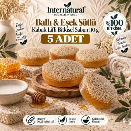 Internatural Ballı & Eşek Sütlü Kabak Lifli Bitkisel Sabun 5'li Paket (5 x 110 g)